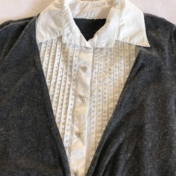 Miss June Casual/ Corporate Business Attire Long sleeves Top Gray White - Picture 9 of 11